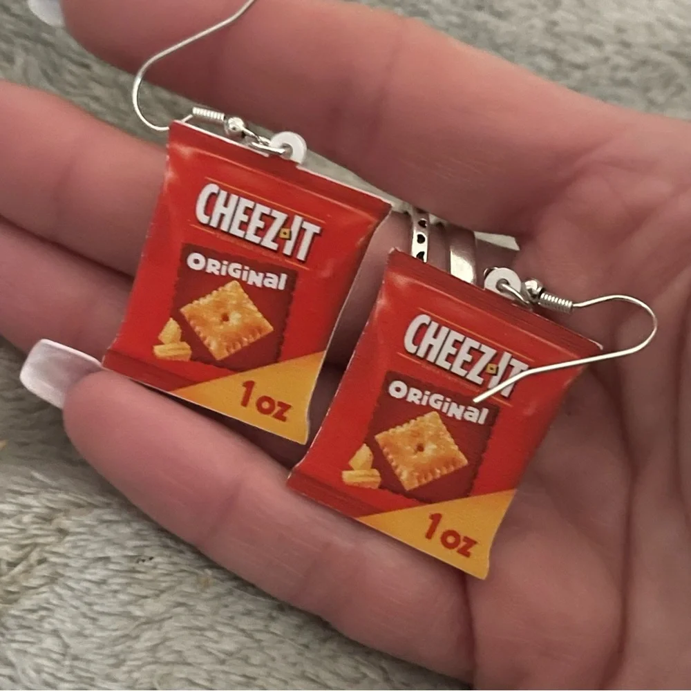 New Handmade Cheez It Crackers Original Junk Food Pop Art Resin Dangle Earrings